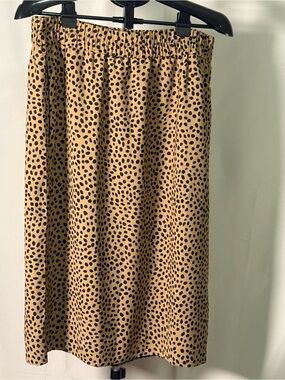 J. Crew Tan Midi Skirt with Black Spot Pattern